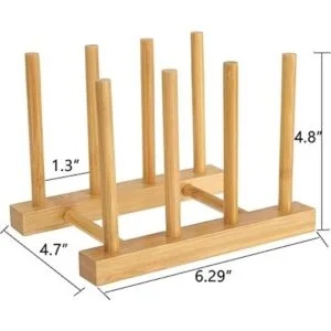 Lawei Juego de 4 estantes de bambú para platos 3 ranuras