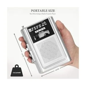 SEMIER Reproductor de casete portátil AM FM Radio estéreo_3