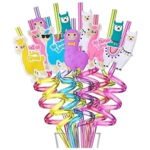24 pajitas LLama para fiestas de cumpleaños con 2 cepillos