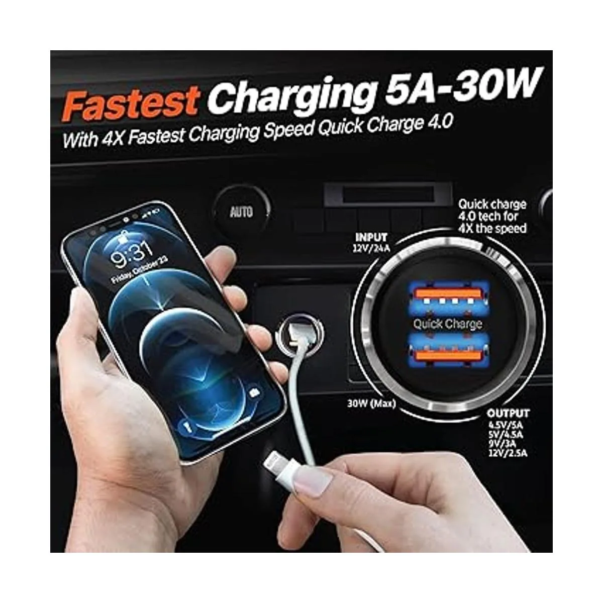 BESTRIX Cargador de coche de carga rápida 4.0 Dual USB_4