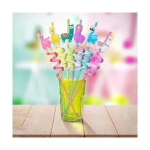 24 pajitas LLama para fiestas de cumpleaños con 2 cepillos