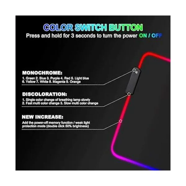 Alfombrilla de ratón RGB grande para juegos 15 modos de_3