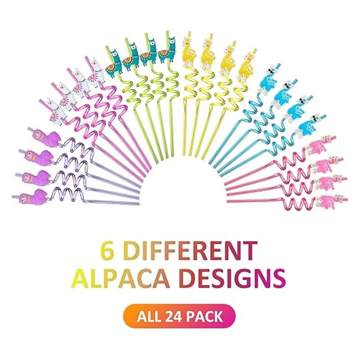 24 pajitas LLama para fiestas de cumpleaños con 2 cepillos