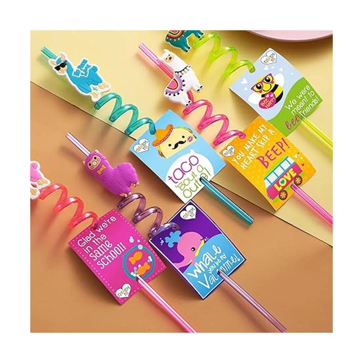 24 pajitas LLama para fiestas de cumpleaños con 2 cepillos