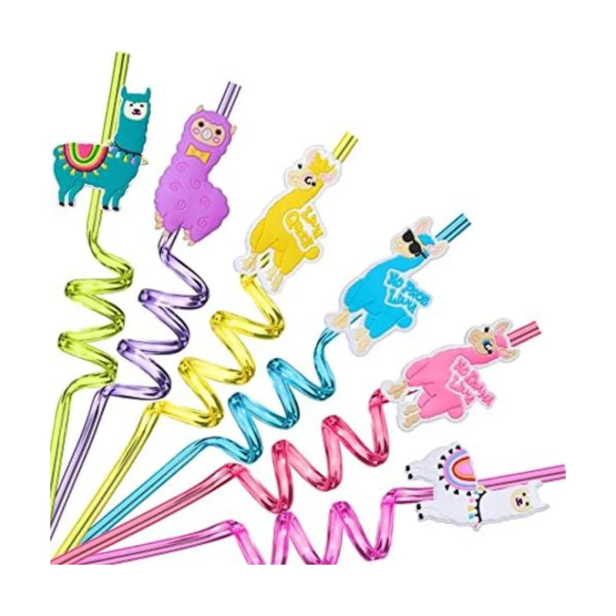 24 pajitas LLama para fiestas de cumpleaños con 2 cepillos