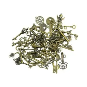 Aokbean 50 piezas vintage esqueleto bronce clave encantos_4