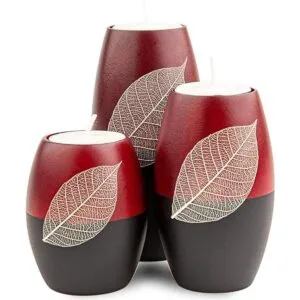 IYARA CRAFT 3 portavelas de madera decorativos con hoja_1