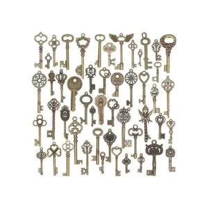 Aokbean 50 piezas vintage esqueleto bronce clave encantos_1