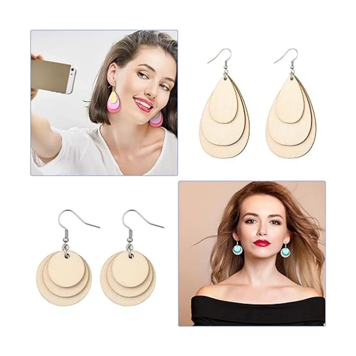 120 pendientes de madera sin terminar en blanco