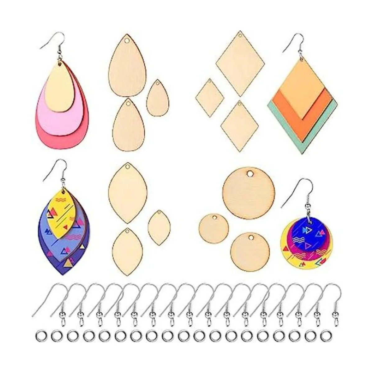 120 pendientes de madera sin terminar en blanco