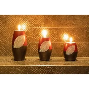 IYARA CRAFT 3 portavelas de madera decorativos con hoja_3