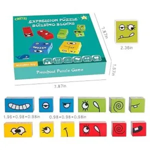 CHIYR Rompecabezas de bloques de expresiones de madera a_5