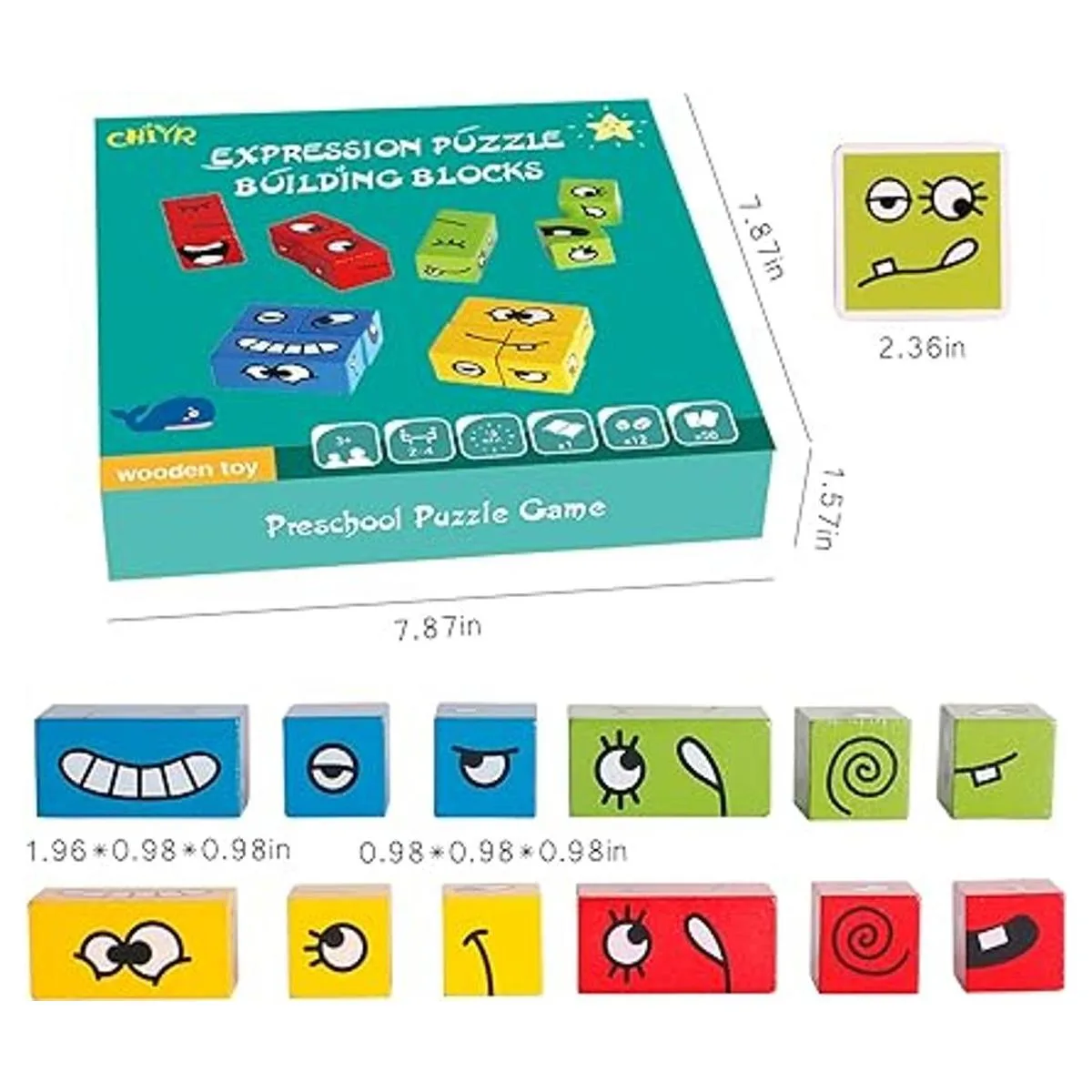 CHIYR Rompecabezas de bloques de expresiones de madera a_5
