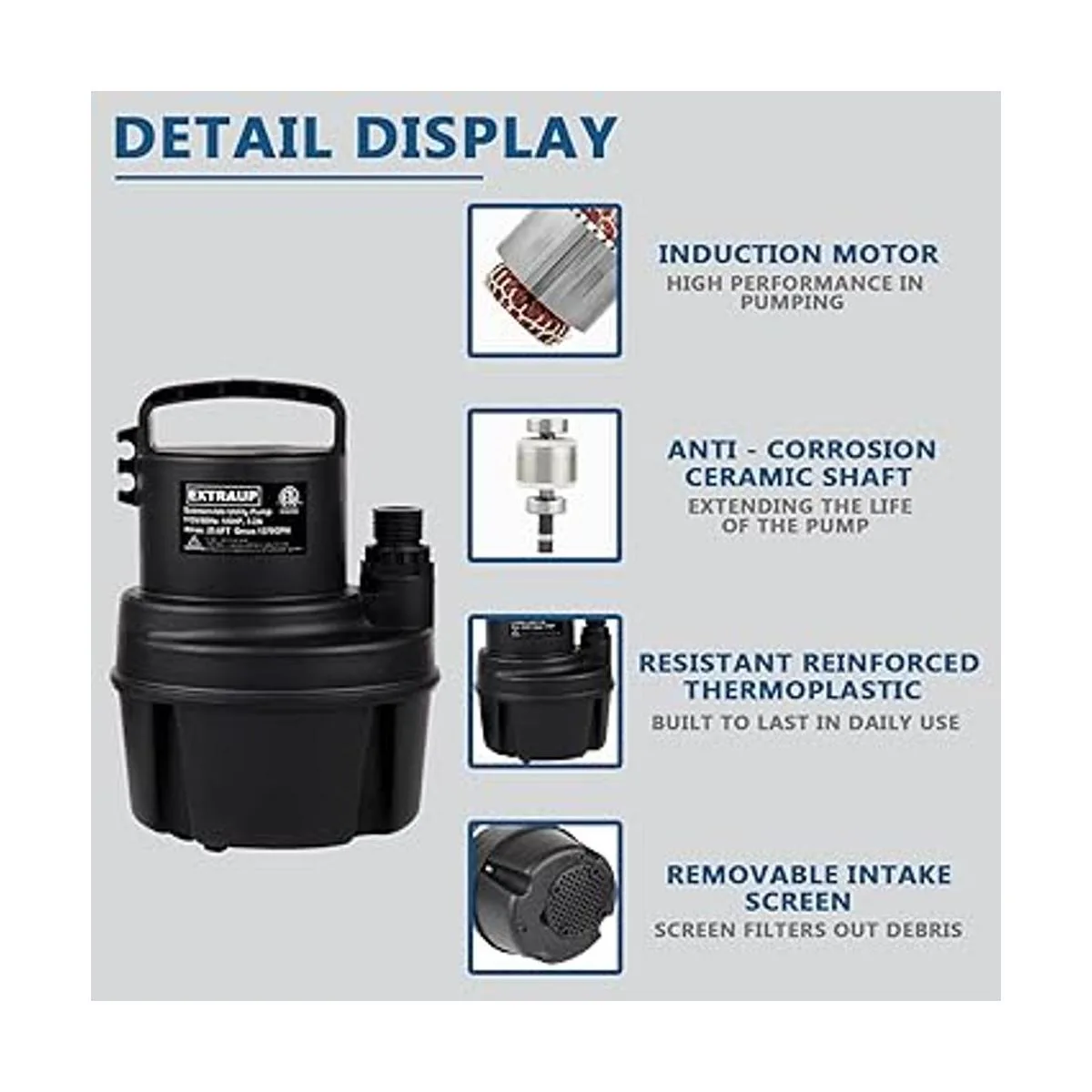 EXTRAUP Bomba sumergible portátil de 16 HP 1370GPH de_3
