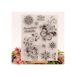 Sellos de Navidad con diseño de copos de nieve y mariposa_3