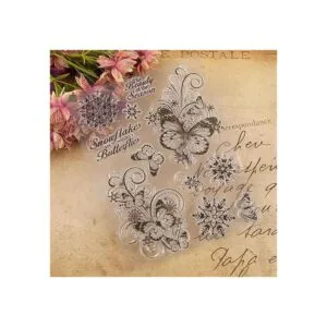 Sellos de Navidad con diseño de copos de nieve y mariposa_4
