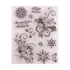 Sellos de Navidad con diseño de copos de nieve y mariposa_1