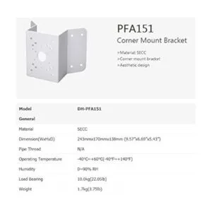 DHPFA151 Soporte de esquina para cámaras Dahua Bullet y