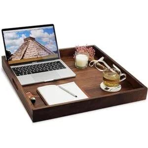 MAGIGO Bandeja otomana cuadrada grande de madera de nogal