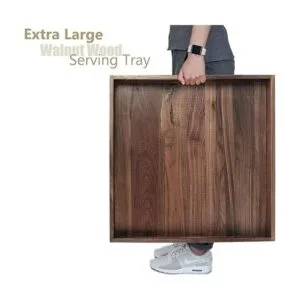 MAGIGO Bandeja otomana cuadrada grande de madera de nogal