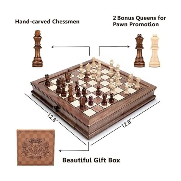 AMEROUS Juego de ajedrez magnético de madera juego de_3
