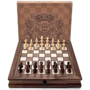 AMEROUS Juego de ajedrez magnético de madera juego de_4