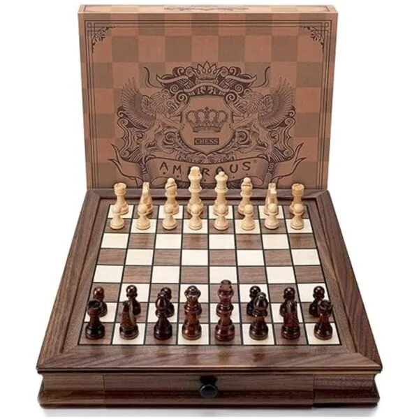 AMEROUS Juego de ajedrez magnético de madera juego de_4