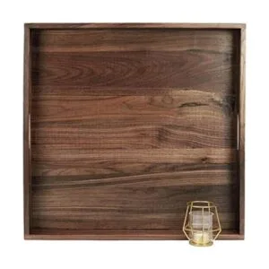 MAGIGO Bandeja otomana cuadrada grande de madera de nogal