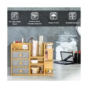 Organizador de almacenamiento de cosméticos de bambú de_2