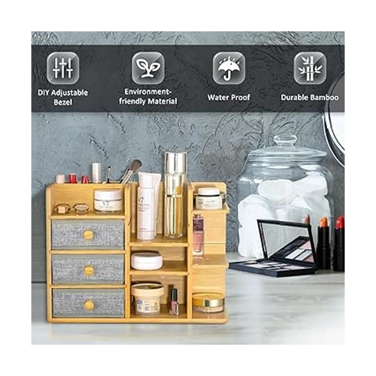 Organizador de almacenamiento de cosméticos de bambú de_2