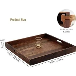 MAGIGO Bandeja otomana cuadrada grande de madera de nogal