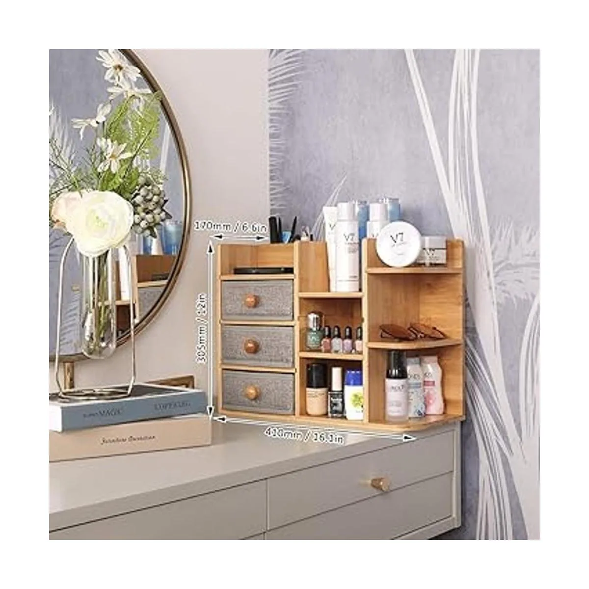 Organizador de almacenamiento de cosméticos de bambú de_4