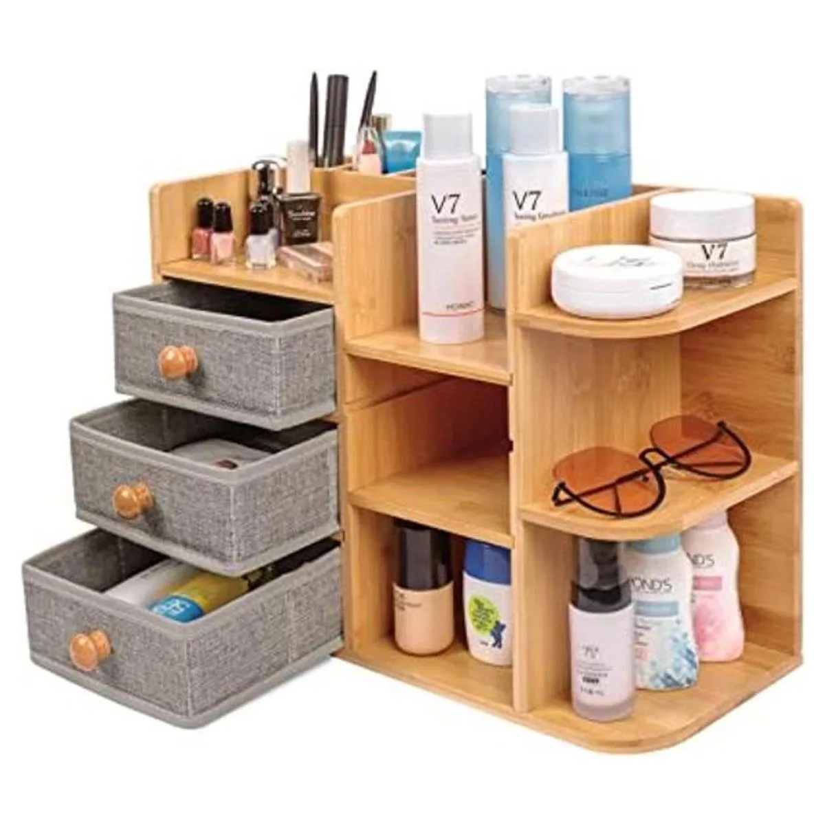 Organizador de almacenamiento de cosméticos de bambú de_1