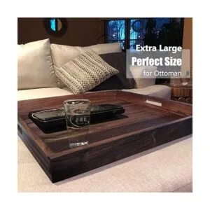 MAGIGO Bandeja otomana cuadrada grande de madera de nogal