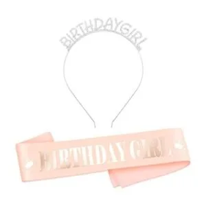 HOWAF Banda y tiara de satén para niña de cumpleaños_1