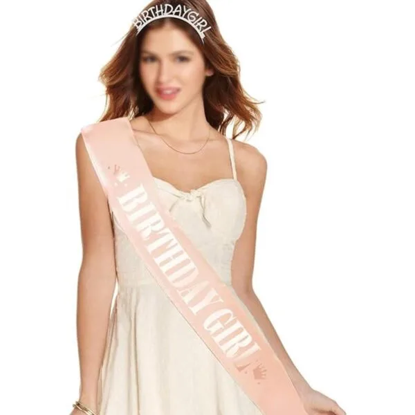 HOWAF Banda y tiara de satén para niña de cumpleaños_5