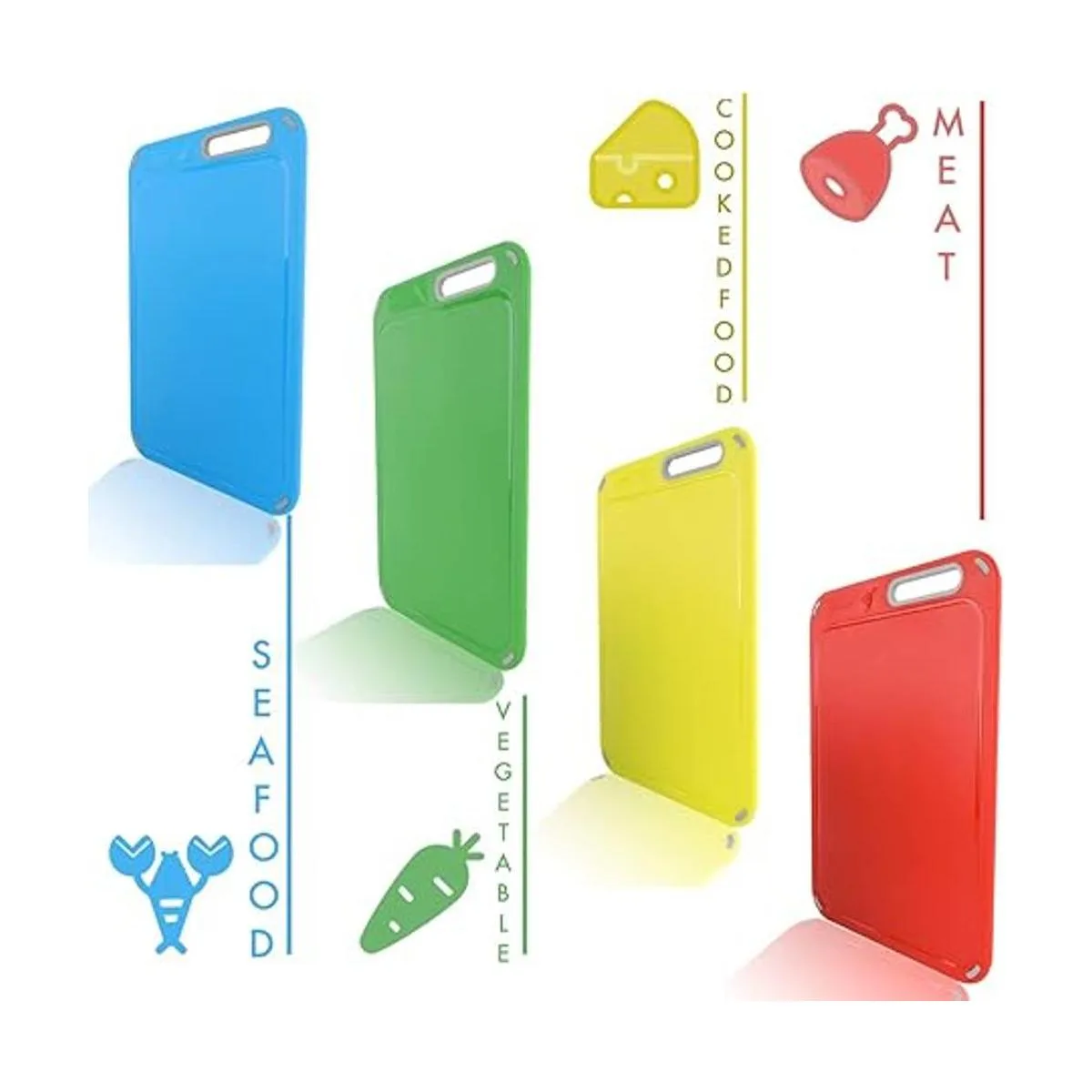 Tabla de cortar de plástico juego de 4 con soporte de