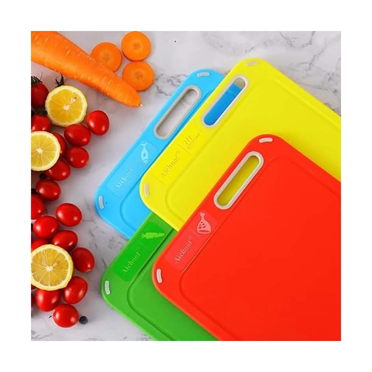 Tabla de cortar de plástico juego de 4 con soporte de