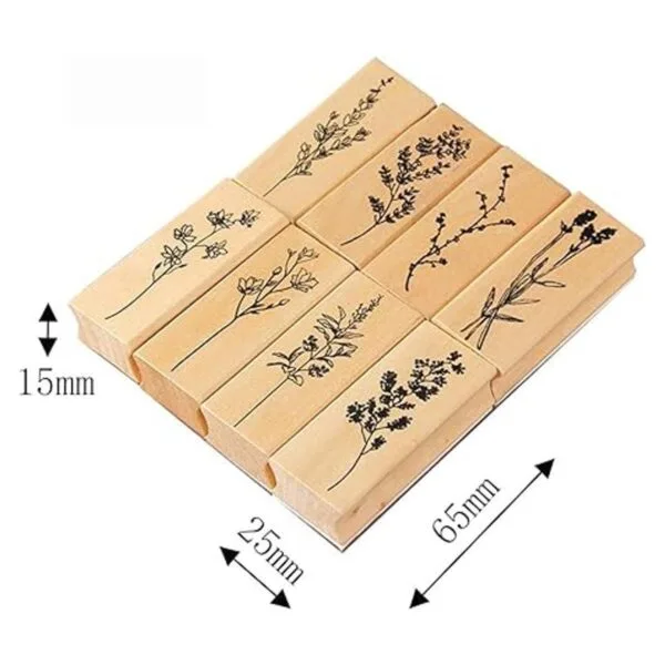 Paquete de 8 sellos de goma de madera con forma de planta
