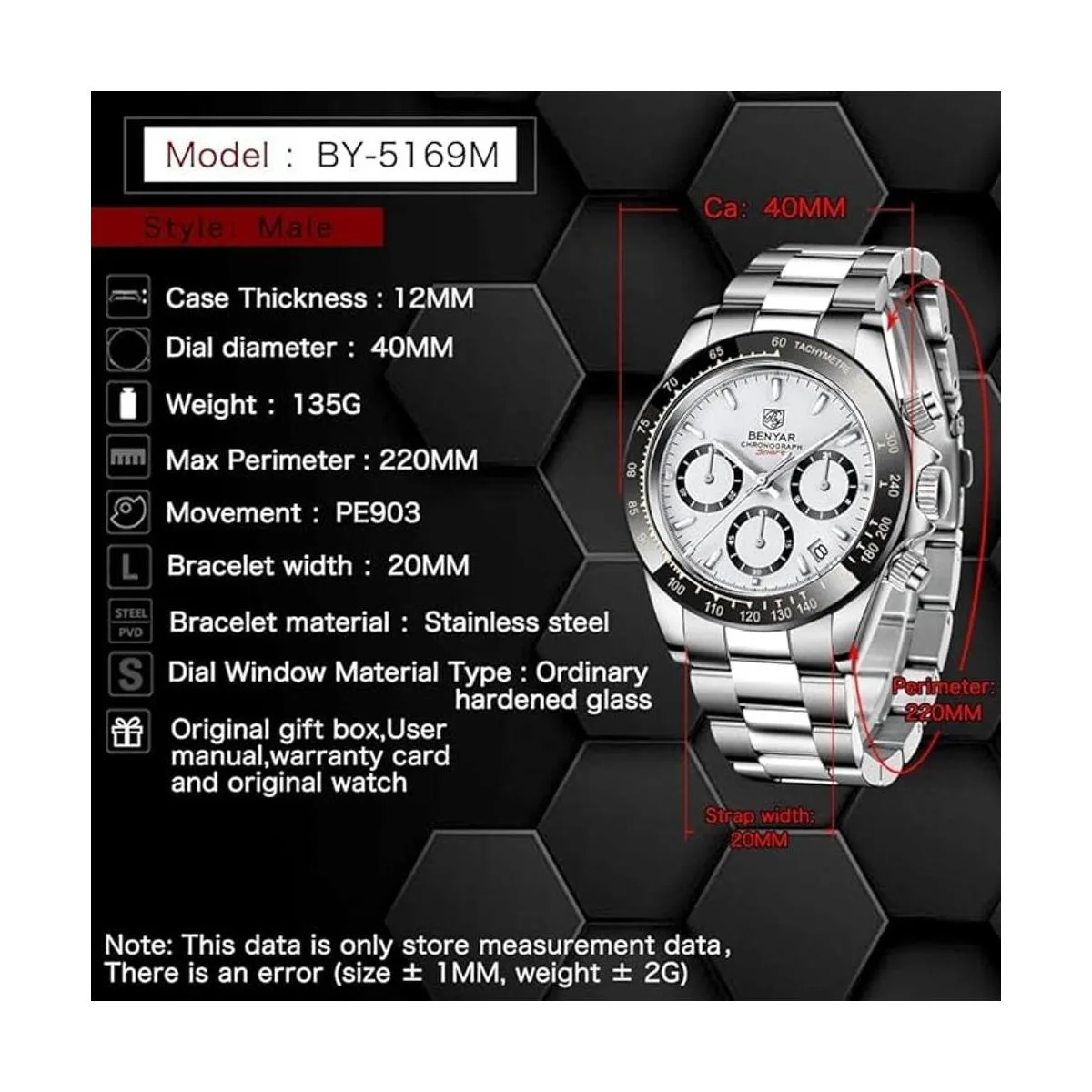 BENYAR Reloj de pulsera analógico con movimiento de_6