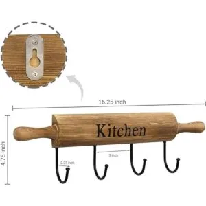 MyGift Ganchos de cocina rústicos de madera marrón quemada