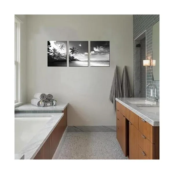 3 paneles de lienzo de playa en blanco y negro para pared_5