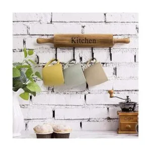 MyGift Ganchos de cocina rústicos de madera marrón quemada