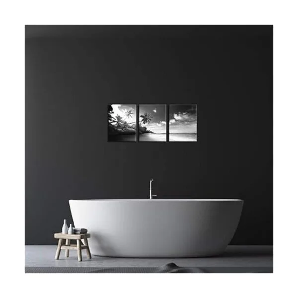 3 paneles de lienzo de playa en blanco y negro para pared_4