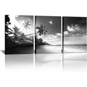 3 paneles de lienzo de playa en blanco y negro para pared_1