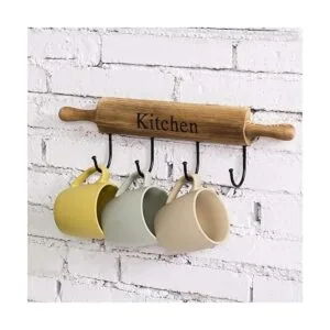 MyGift Ganchos de cocina rústicos de madera marrón quemada