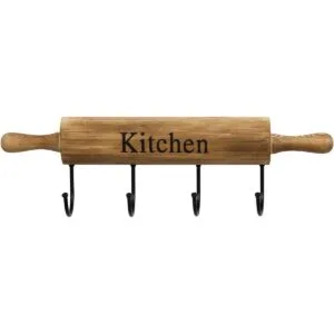 MyGift Ganchos de cocina rústicos de madera marrón quemada