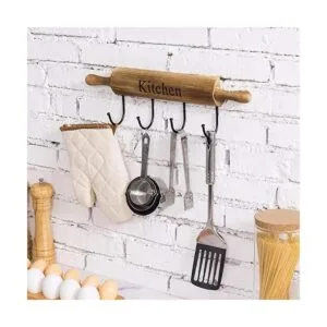 MyGift Ganchos de cocina rústicos de madera marrón quemada