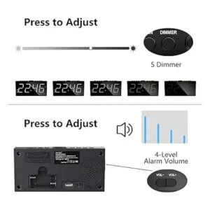 Reloj despertador para dormitorio 2 alarmas con pantalla_4