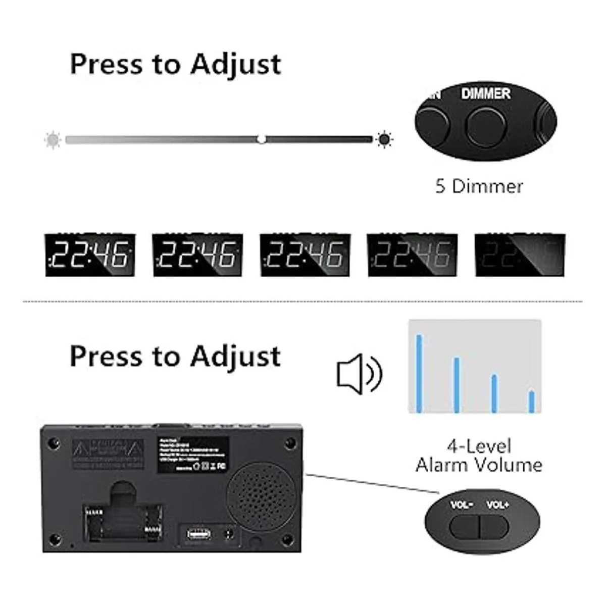 Reloj despertador para dormitorio 2 alarmas con pantalla_4
